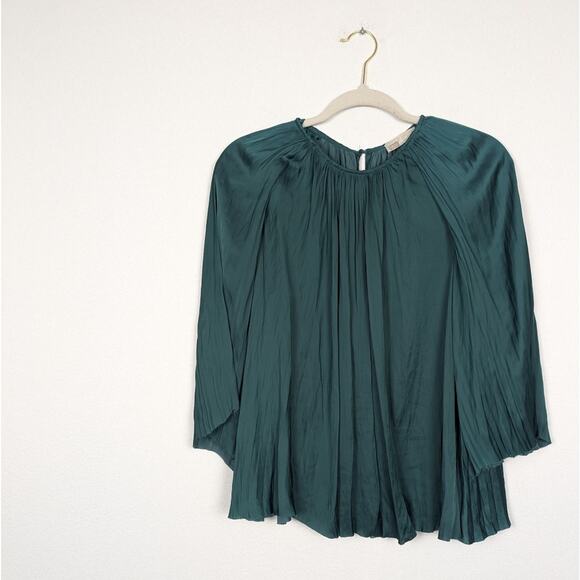 Ulla Johnson Jewel Tone Green Aidy Pleated Blouse Size 10 - Picture 3 of 7